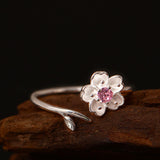 Silver Cherry Blossom Adjustable Ring — detail view 2