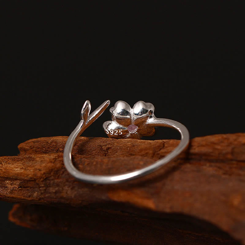 Silver Cherry Blossom Adjustable Ring — detail view 3