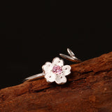 Silver Cherry Blossom Adjustable Ring — detail view 4