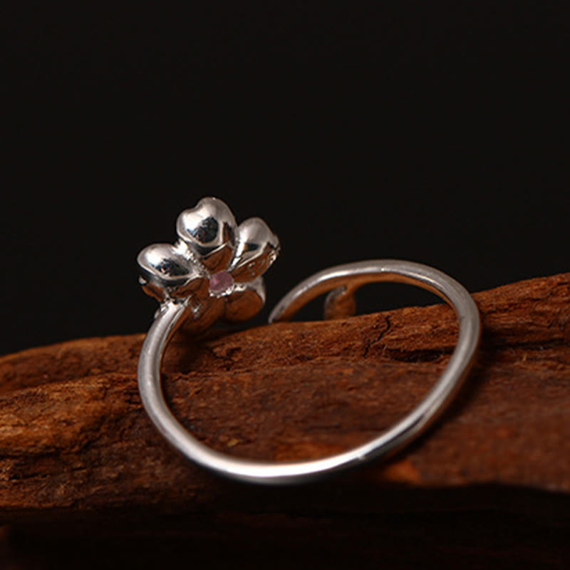 Silver Cherry Blossom Adjustable Ring — detail view 5