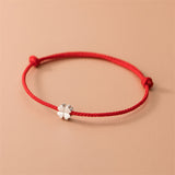 Silver Clover Red Cord Bracelet — product view 1