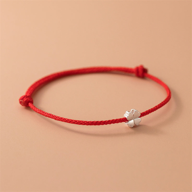Silver Clover Red Cord Bracelet — product view 2