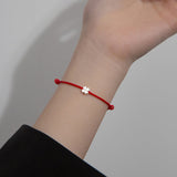 Silver Clover Red Cord Bracelet — product view 5
