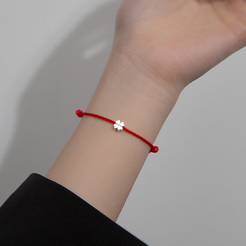 Silver Clover Red Cord Bracelet — product view 5