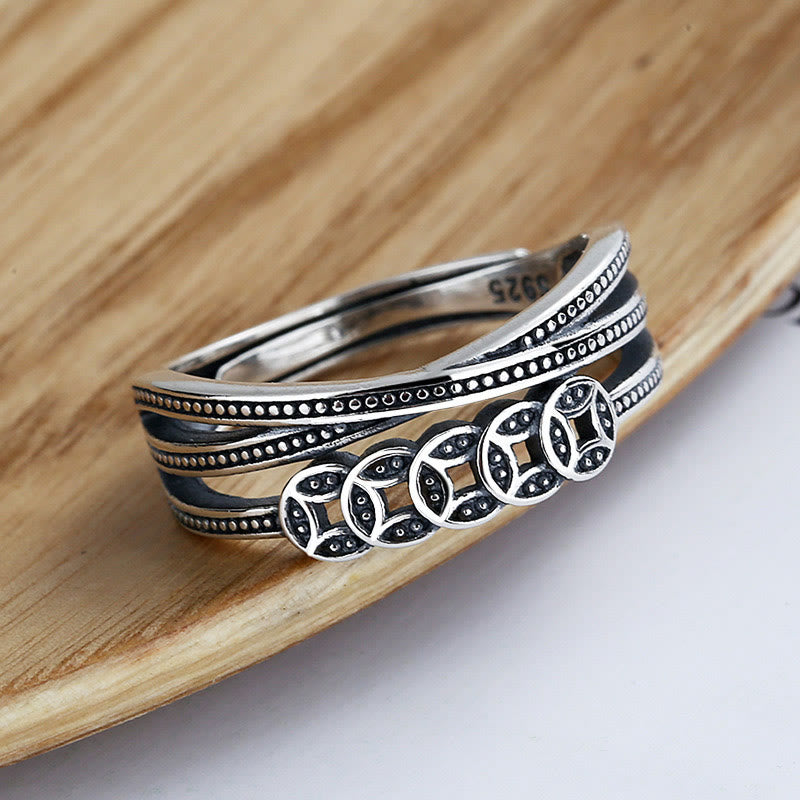 Silver Coin Motif Open Band — product view 1