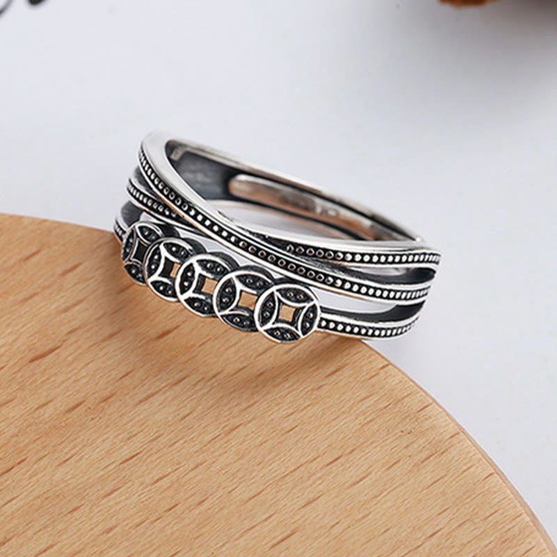 Silver Coin Motif Open Band — product view 2