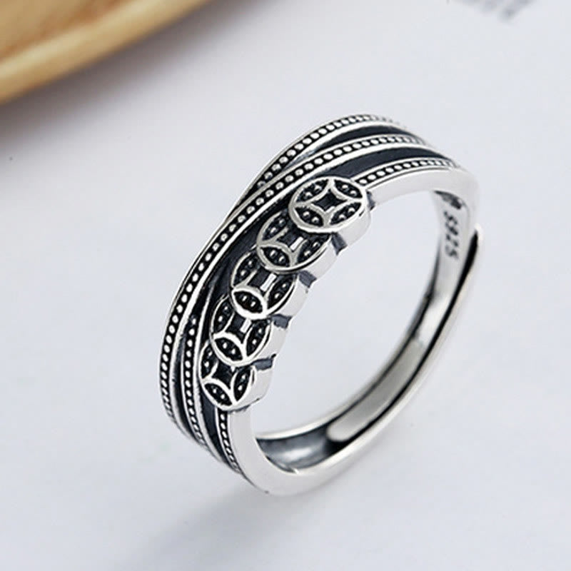 Silver Coin Motif Open Band — product view 3