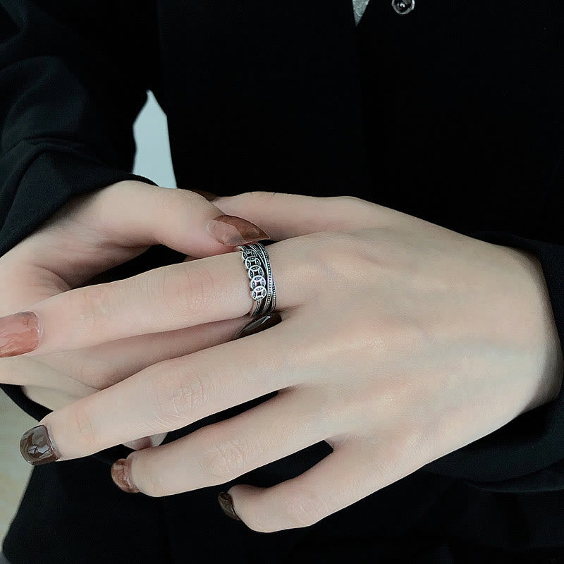Silver Coin Motif Open Band — product view 4
