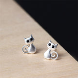 Silver Curled Cat Stud Earrings — product view 1