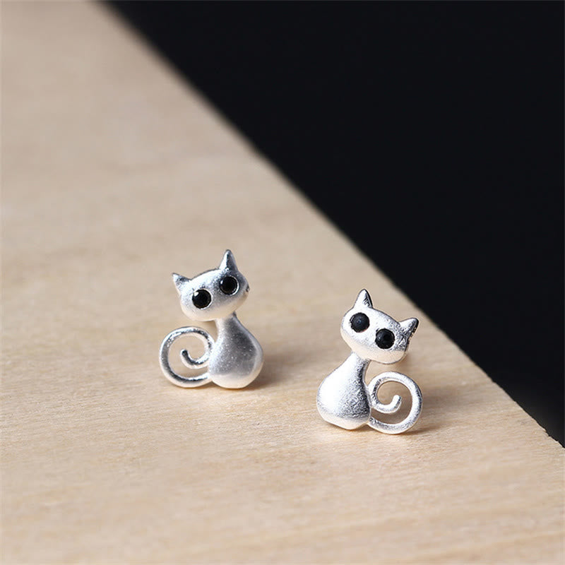 Silver Curled Cat Stud Earrings — product view 1