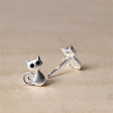 Silver Curled Cat Stud Earrings — product view 3