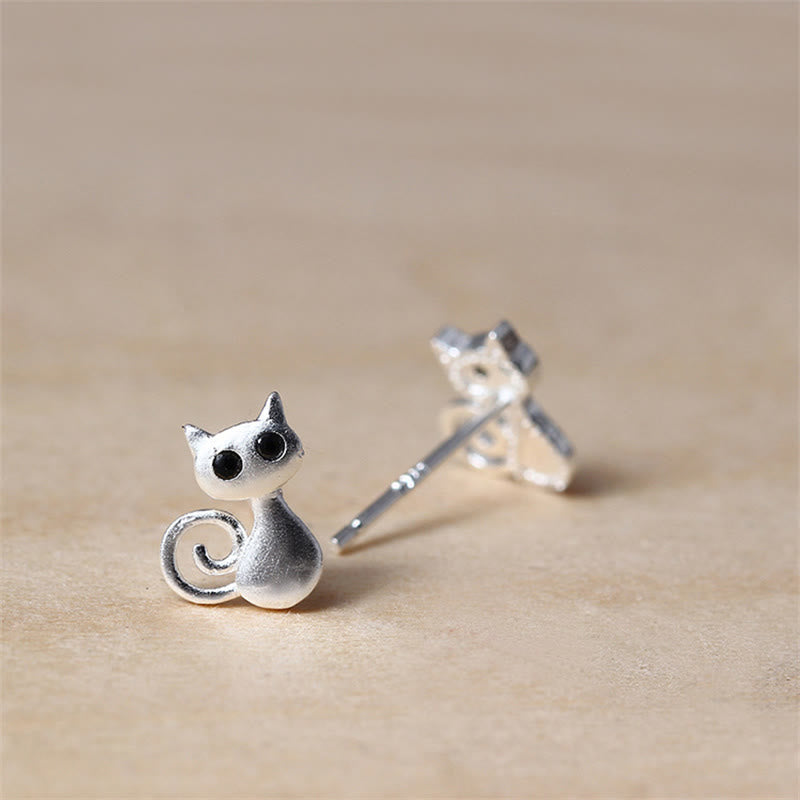 Silver Curled Cat Stud Earrings — product view 3