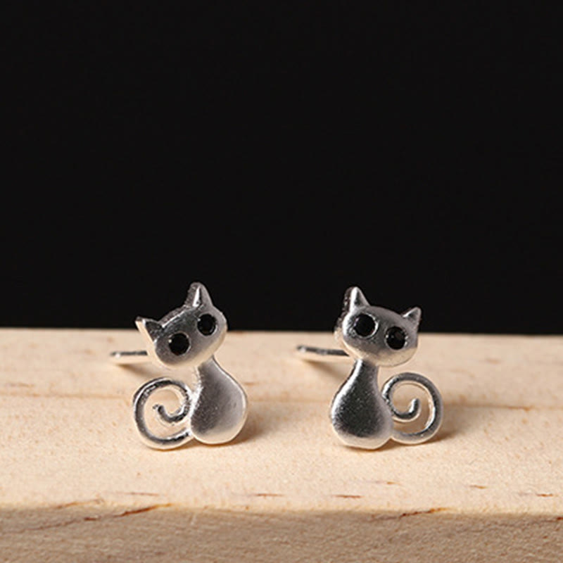 Silver Curled Cat Stud Earrings — product view 5