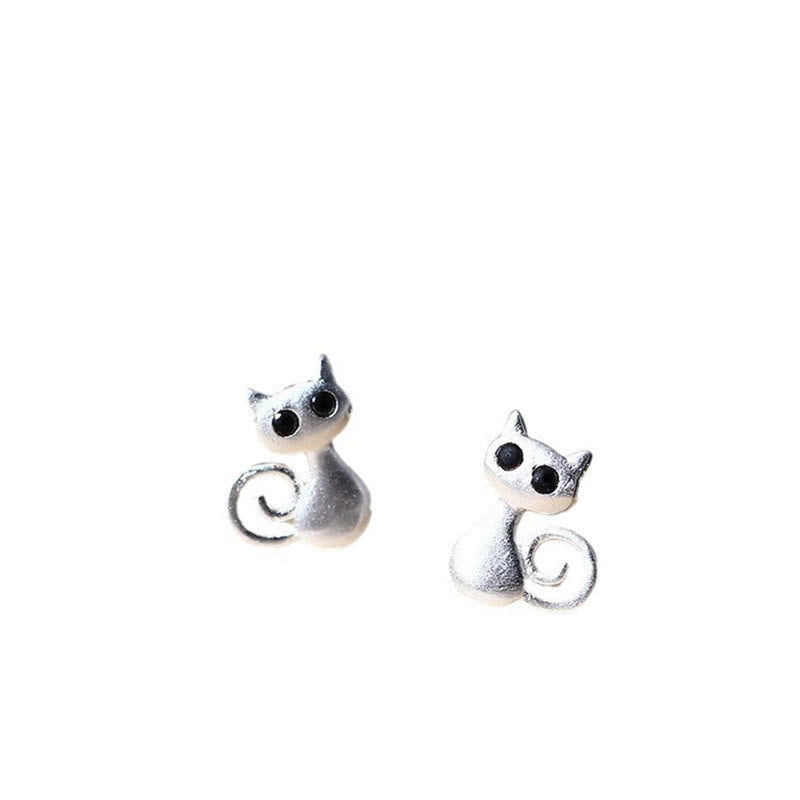 Silver Curled Cat Stud Earrings — product view 6
