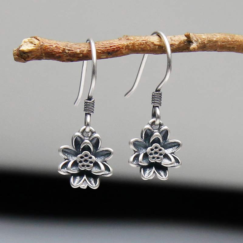 Silver Lotus Hook Earrings — product view 1