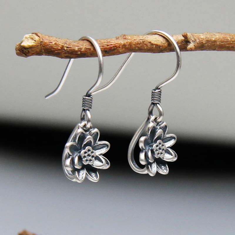 Silver Lotus Hook Earrings — product view 2