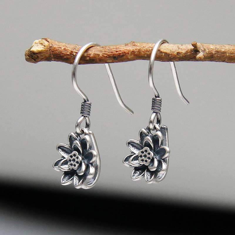 Silver Lotus Hook Earrings — product view 3