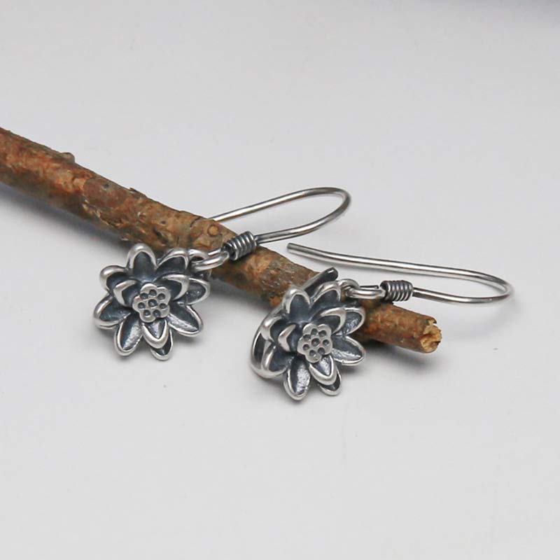 Silver Lotus Hook Earrings — product view 5
