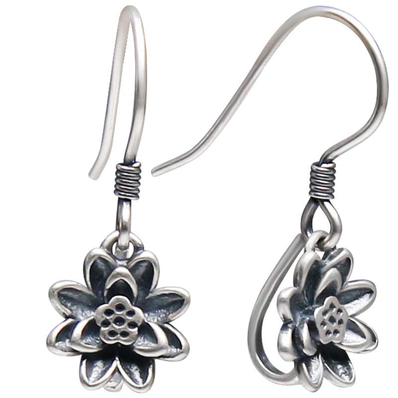 Silver Lotus Hook Earrings — product view 6