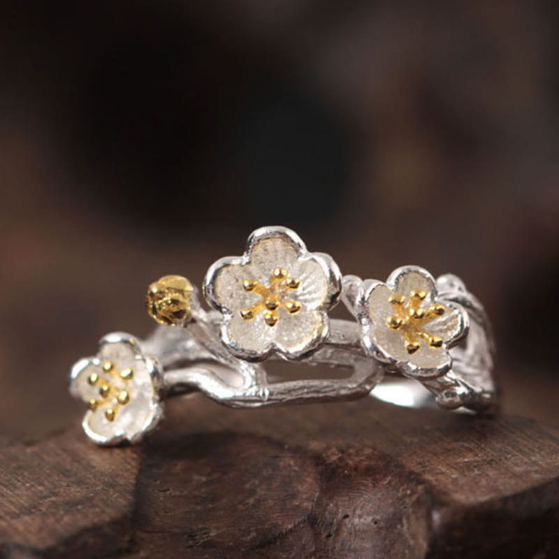 Silver Plum Blossom Open Ring — product view 2