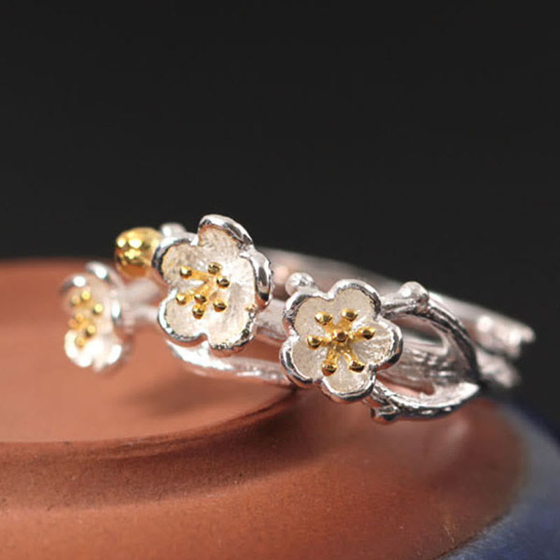 Silver Plum Blossom Open Ring — product view 3