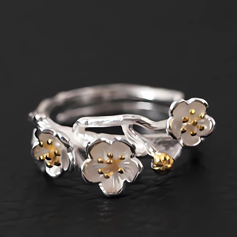 Silver Plum Blossom Open Ring — product view 6