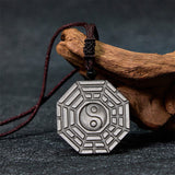 Silver Sheen Obsidian Bagua Disc Necklace — product view 1