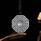 Silver Sheen Obsidian Bagua Disc Necklace — product view 3
