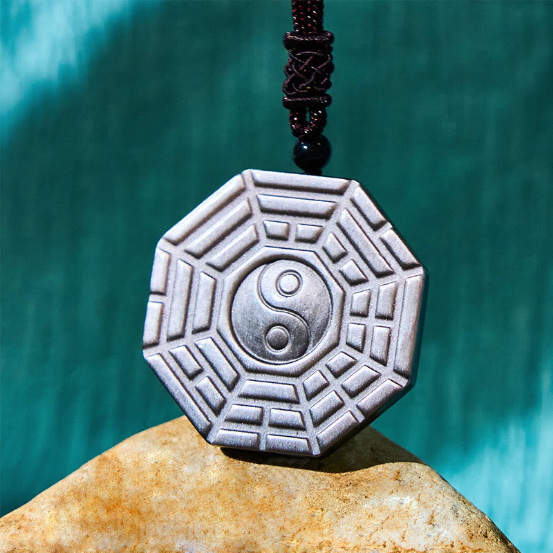 Silver Sheen Obsidian Bagua Disc Necklace — product view 5