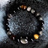 Silver Sheen Obsidian Cat Bead Bracelet — detail view 2