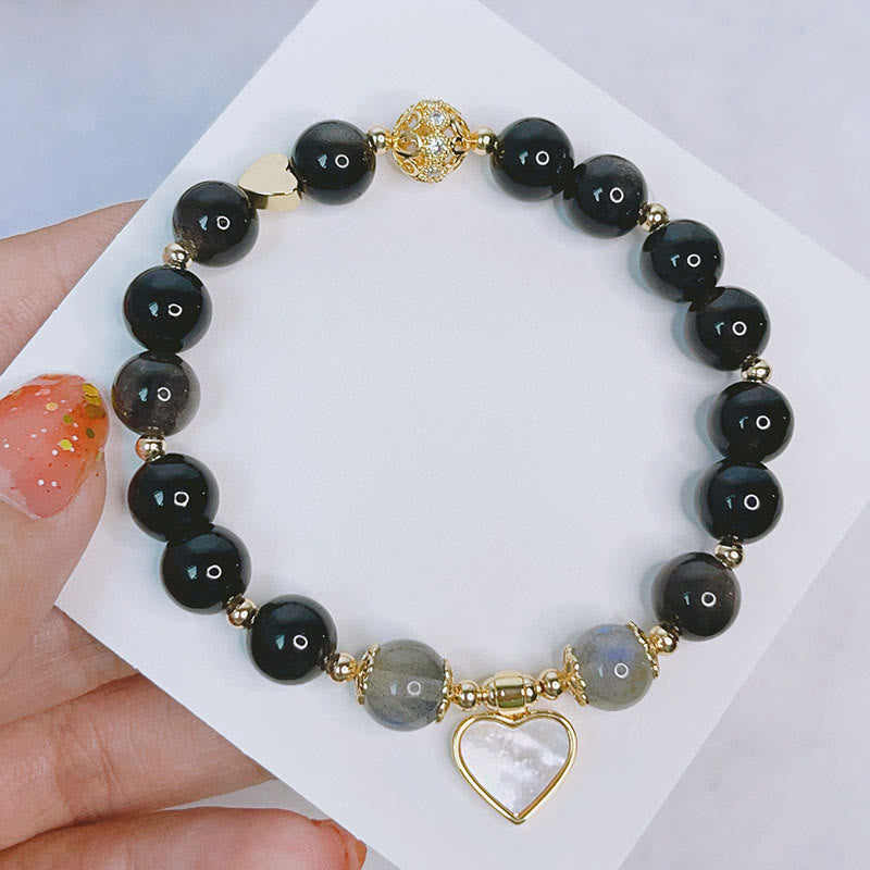 Silver Sheen Obsidian Charm Bracelet — detail view 2