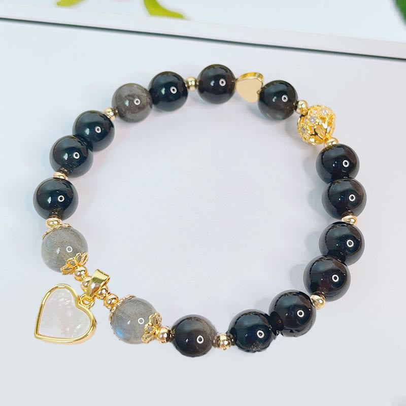 Silver Sheen Obsidian Charm Bracelet — detail view 3