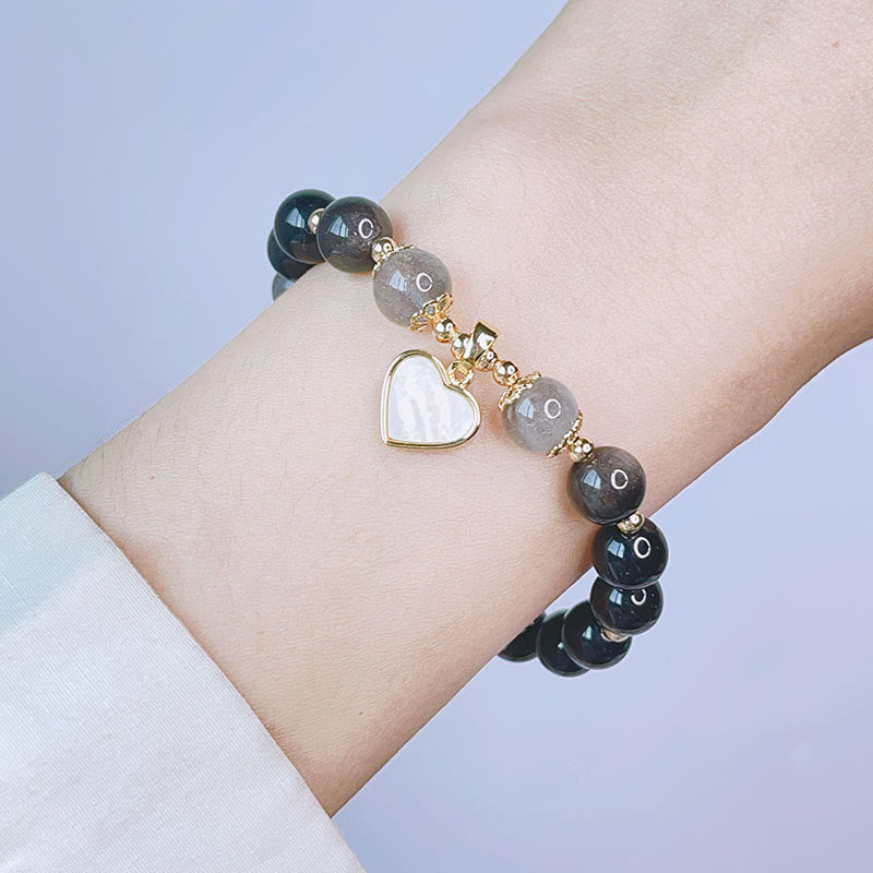 Silver Sheen Obsidian Charm Bracelet — detail view 4