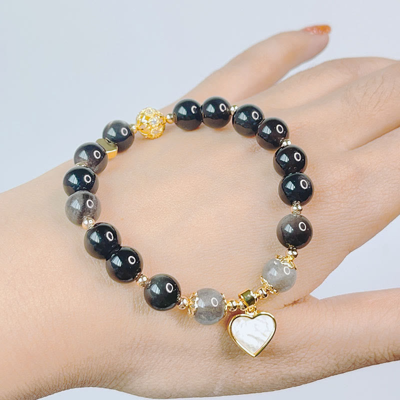 Silver Sheen Obsidian Charm Bracelet — detail view 5