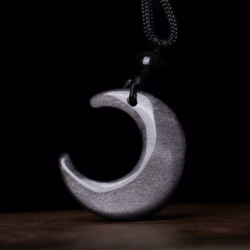 Silver Sheen Obsidian Crescent Necklace — product view