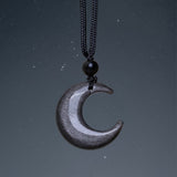 Silver Sheen Obsidian Crescent Necklace — detail view 2