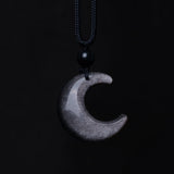 Silver Sheen Obsidian Crescent Necklace — detail view 3
