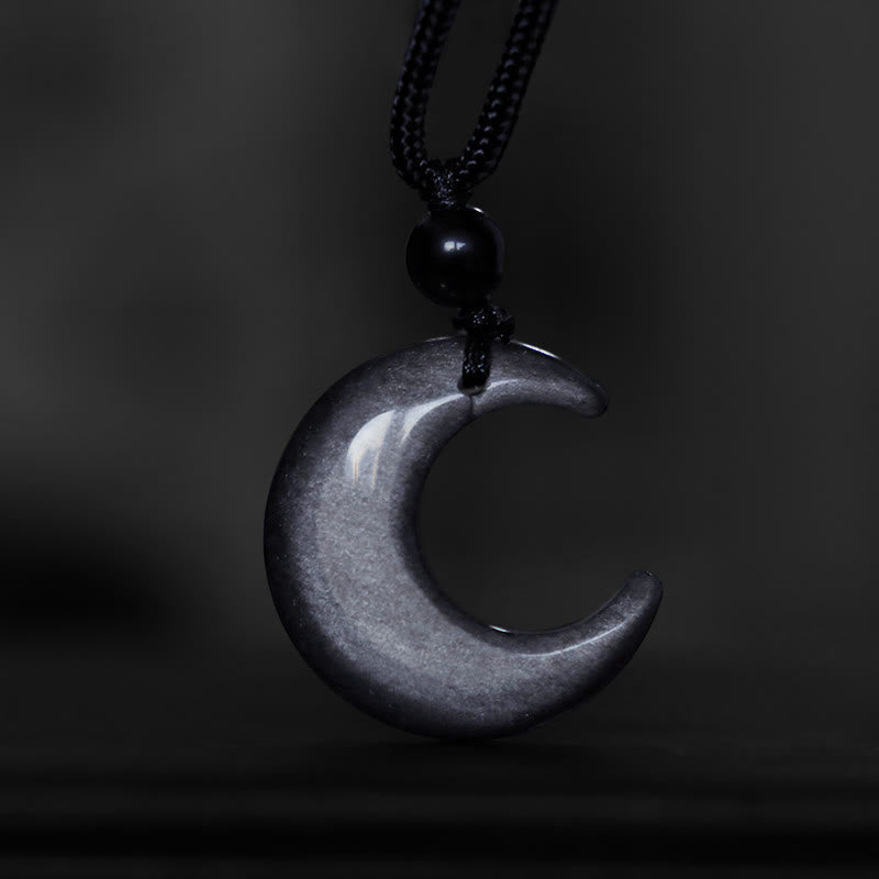 Silver Sheen Obsidian Crescent Necklace — detail view 4