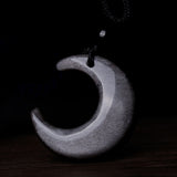 Silver Sheen Obsidian Crescent Necklace — detail view 5