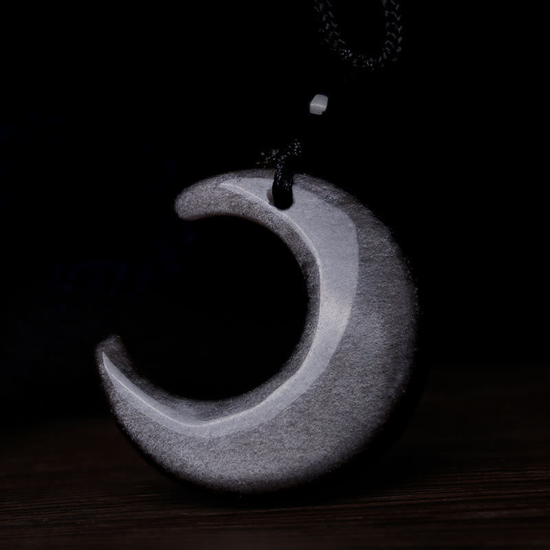 Silver Sheen Obsidian Crescent Necklace — detail view 5