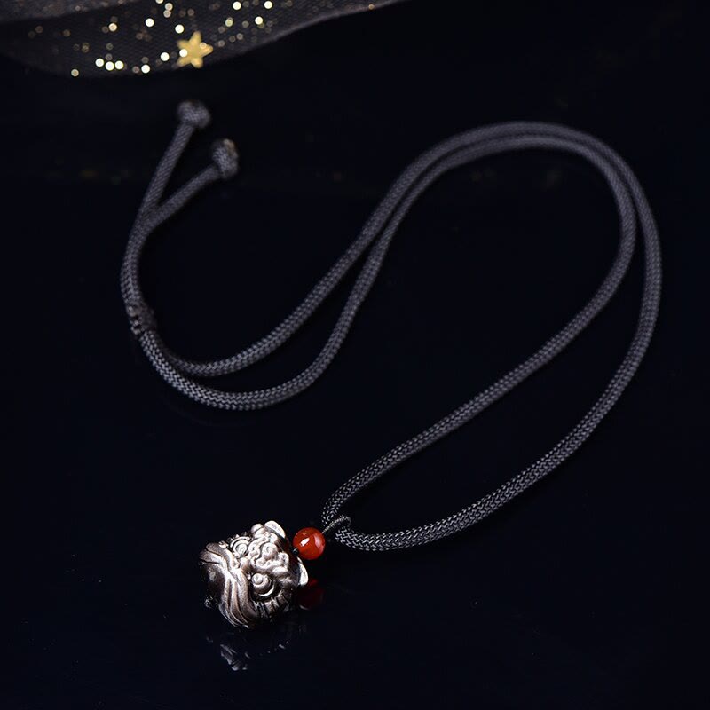 Silver Sheen Obsidian Lion Cord Necklace — product view 5