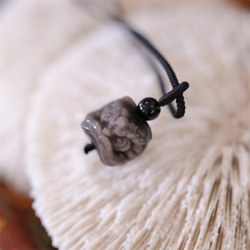 Silver Sheen Obsidian Lion Cord Necklace — product view 6