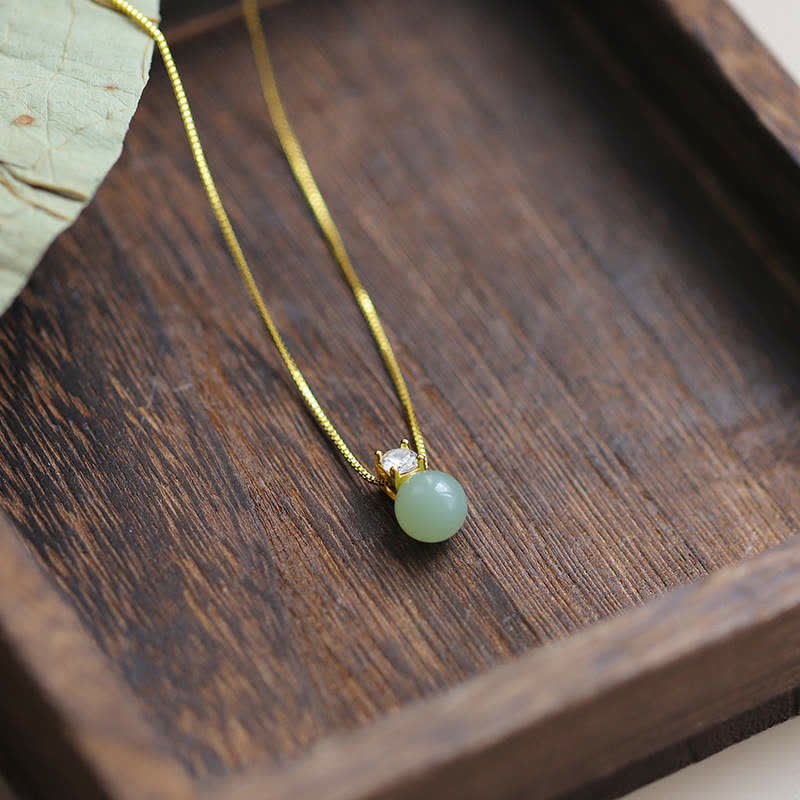 Single Jade Bead Silver Necklace — product view