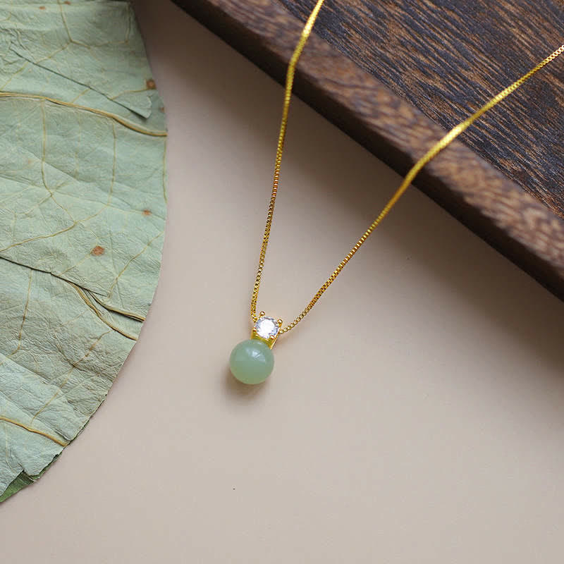 Single Jade Bead Silver Necklace — detail view 2