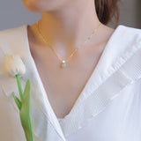 Single Jade Bead Silver Necklace — detail view 3