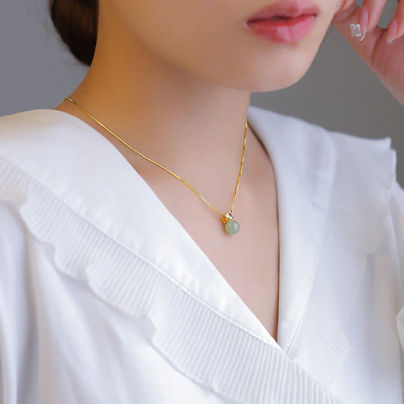 Single Jade Bead Silver Necklace — detail view 4