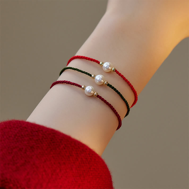 Single Pearl Braided Cord Bracelet — product view