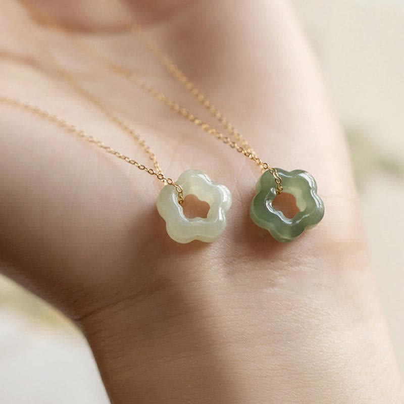 Small Jade Flower Pendant Necklace — product view 2