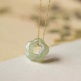 Small Jade Flower Pendant Necklace — product view 3