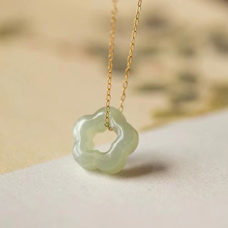 Small Jade Flower Pendant Necklace — product view 3